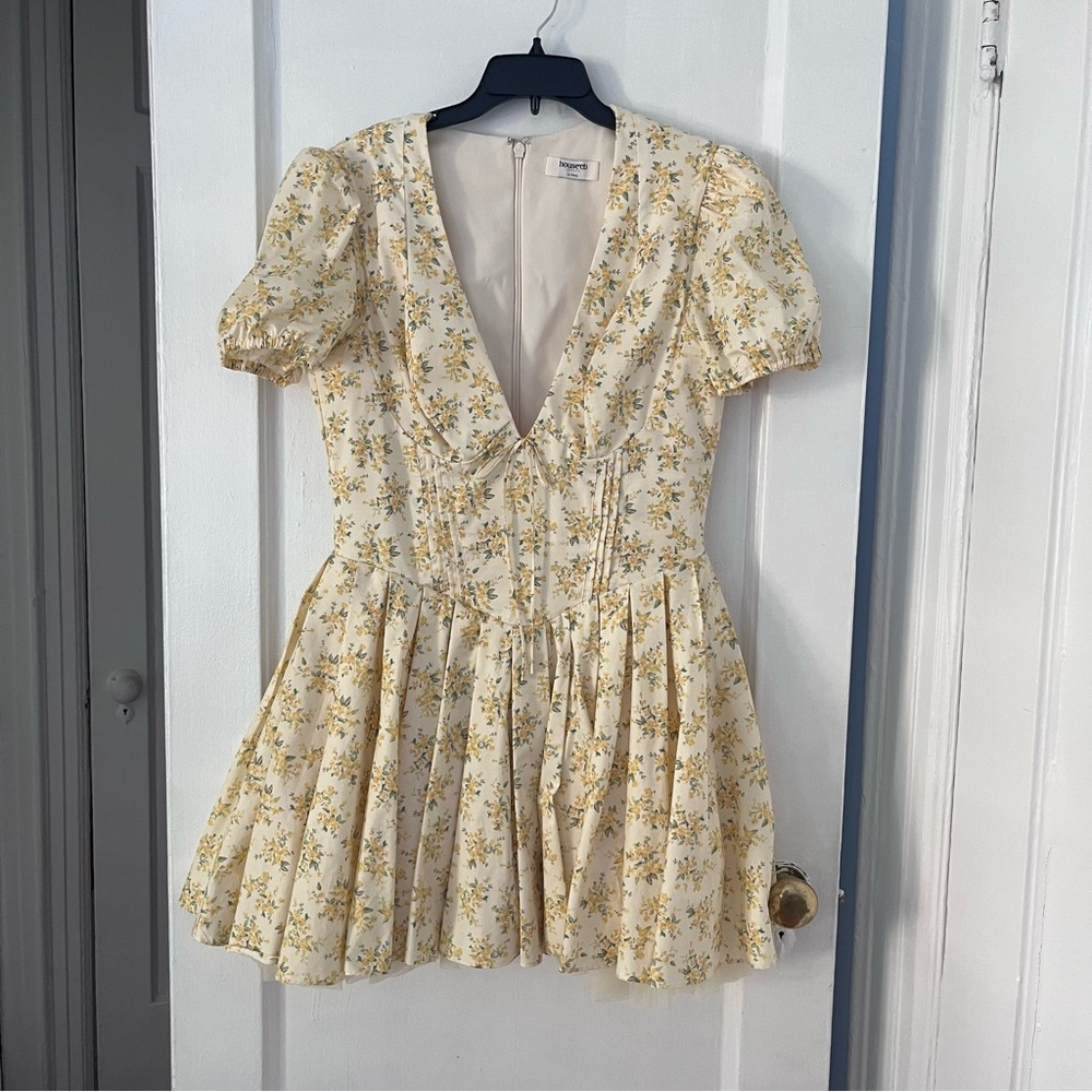 House of CB Imani Floral Minidress, yellow plus size cup, size L+ regular length